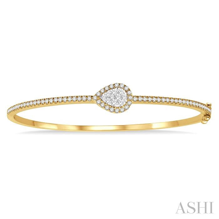 1 Ctw Pear Shape Lovebright Round Cut Diamond Stackable Bangle in 14K Yellow and White Gold