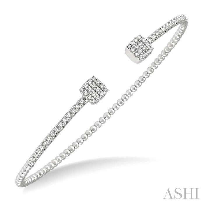 1/2 Ctw Cushion Shape Open-End Round Cut Diamond Stackable Cuff Bangle in 14K White Gold