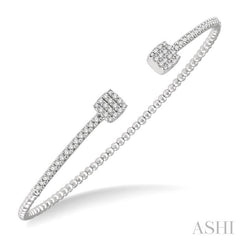 1/2 Ctw Cushion Shape Open-End Round Cut Diamond Stackable Cuff Bangle in 14K White Gold