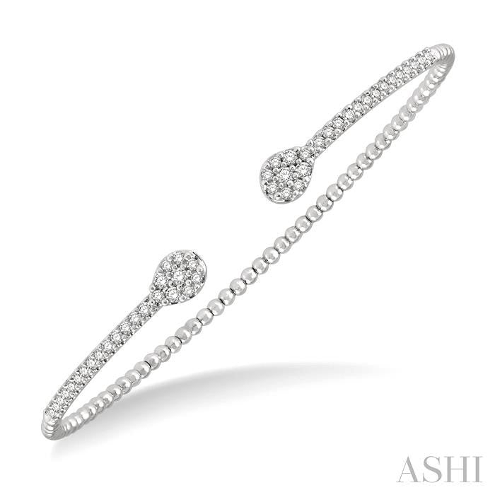 1/2 Ctw Pear Shape Open-End Round Cut Diamond Stackable Cuff Bangle in 14K White Gold