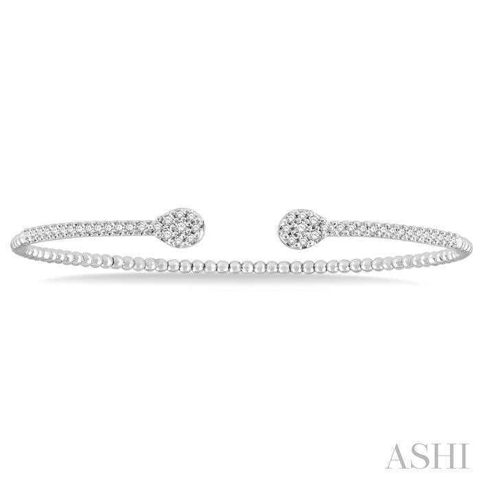 1/2 Ctw Pear Shape Open-End Round Cut Diamond Stackable Cuff Bangle in 14K White Gold