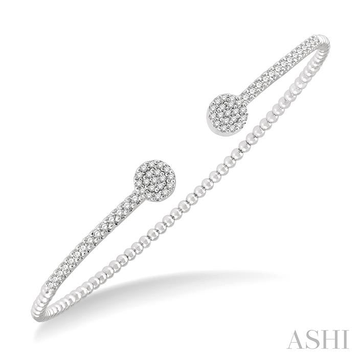 1/2 Ctw Circular Shape Open-End Round Cut Diamond Stackable Cuff Bangle in 14K White Gold