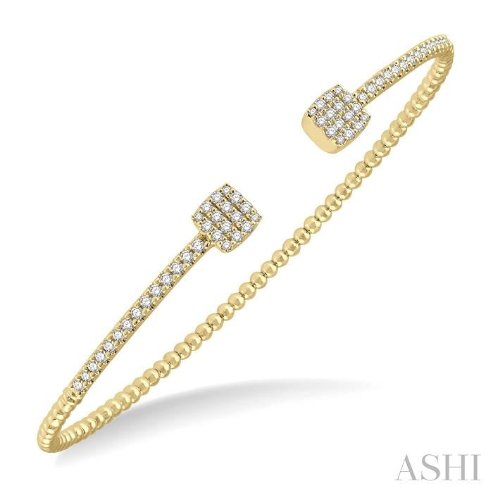 1/2 Ctw Cushion Shape Open-End Round Cut Diamond Stackable Cuff Bangle in 14K Yellow Gold
