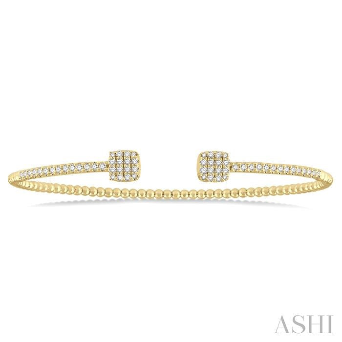 1/2 Ctw Cushion Shape Open-End Round Cut Diamond Stackable Cuff Bangle in 14K Yellow Gold