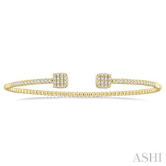 1/2 Ctw Cushion Shape Open-End Round Cut Diamond Stackable Cuff Bangle in 14K Yellow Gold