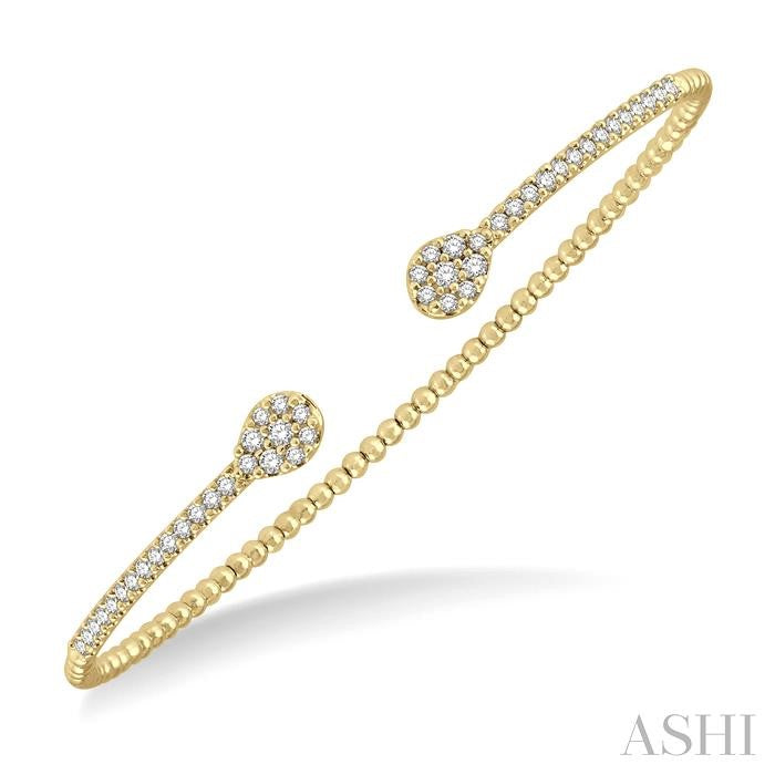 1/2 Ctw Pear Shape Open-End Round Cut Diamond Stackable Cuff Bangle in 14K Yellow Gold