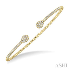 1/2 Ctw Pear Shape Open-End Round Cut Diamond Stackable Cuff Bangle in 14K Yellow Gold