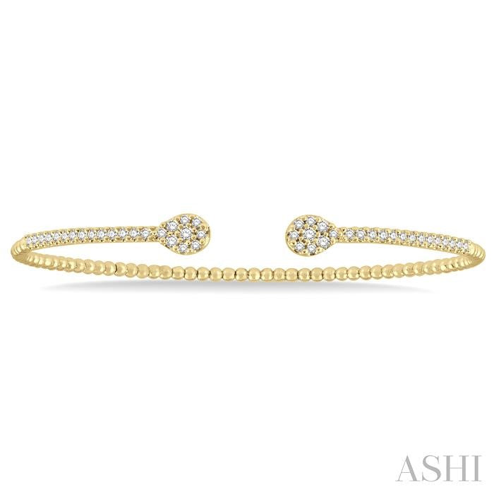 1/2 Ctw Pear Shape Open-End Round Cut Diamond Stackable Cuff Bangle in 14K Yellow Gold