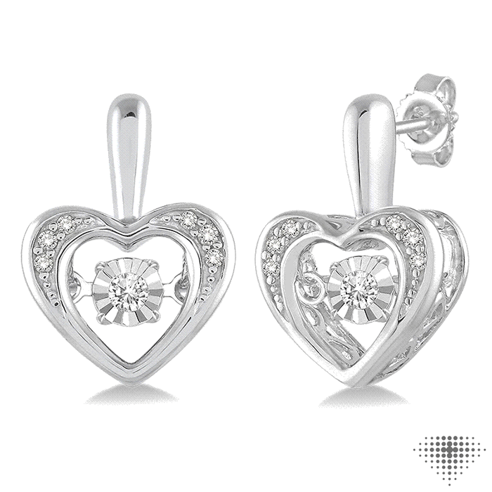 1/10 Ctw Round Cut Diamond Emotion Heart Earrings in Sterling Silver