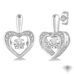 1/10 Ctw Round Cut Diamond Emotion Heart Earrings in Sterling Silver