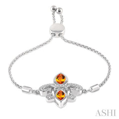 10x5 MM & 8x4 MM Marquise Cut Citrine and 1/20 Ctw Round Diamond Fleur De Lis Sterling Silver Lariat Bracelet