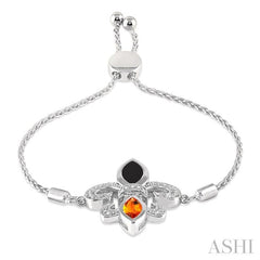 10x5 MM Marquise Cut Onyx & 8x4 MM Marquise Cut Citrine and 1/20 Ctw Round Diamond Fleur De Lis Sterling Silver Lariat Bracelet