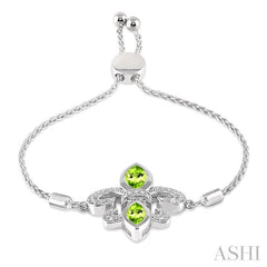 10x5 MM & 8x4 MM Marquise Cut Peridot and 1/20 Ctw Round Diamond Fleur De Lis Sterling Silver Lariat Bracelet