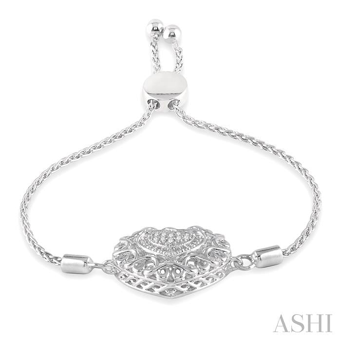 1/20 Ctw Lattice Hearty Hearts Round Cut Diamond Sterling Silver Lariat Bracelet