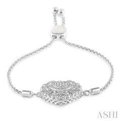 1/20 Ctw Lattice Hearty Hearts Round Cut Diamond Sterling Silver Lariat Bracelet