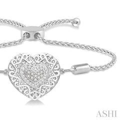 1/20 Ctw Lattice Hearty Hearts Round Cut Diamond Sterling Silver Lariat Bracelet