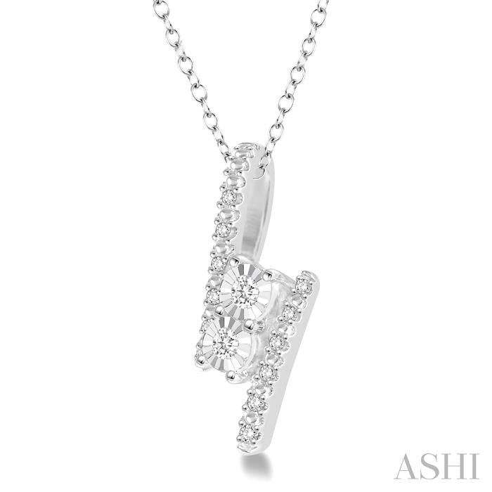 1/10 Ctw Parallel Bars Round Cut Diamond 2Stone Sterling Silver Pendant With Cable Chain