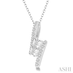 1/10 Ctw Parallel Bars Round Cut Diamond 2Stone Sterling Silver Pendant With Cable Chain
