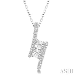 1/10 Ctw Parallel Bars Round Cut Diamond 2Stone Sterling Silver Pendant With Cable Chain