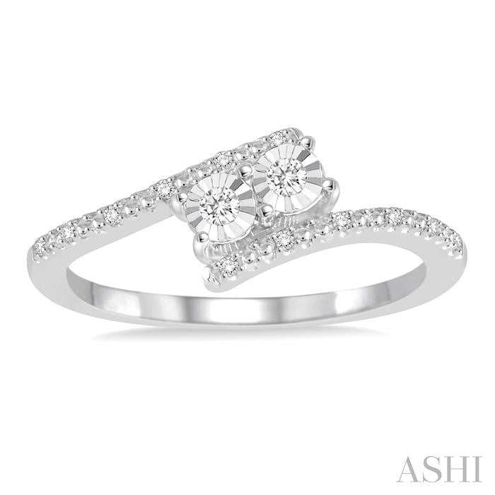 1/10 Ctw Open Shank Round Cut Diamond 2 Stone Sterling Silver Ring