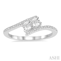 1/10 Ctw Open Shank Round Cut Diamond 2 Stone Sterling Silver Ring