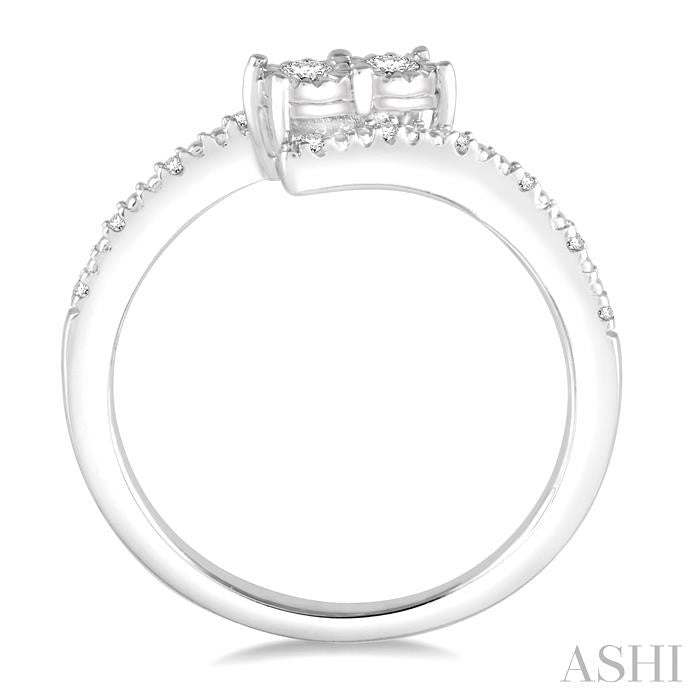 1/10 Ctw Open Shank Round Cut Diamond 2 Stone Sterling Silver Ring