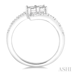 1/10 Ctw Open Shank Round Cut Diamond 2 Stone Sterling Silver Ring