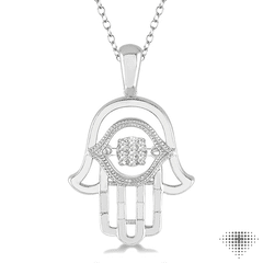 1/10 Ctw Round Cut Diamond Emotion Hamsa Pendant in Sterling Silver with Chain