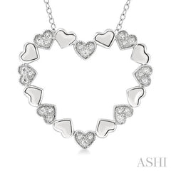 1/20 Ctw Puffed Heart Plain and Round Cut Diamond Fashion Pendant With Chain in Sterling Silver