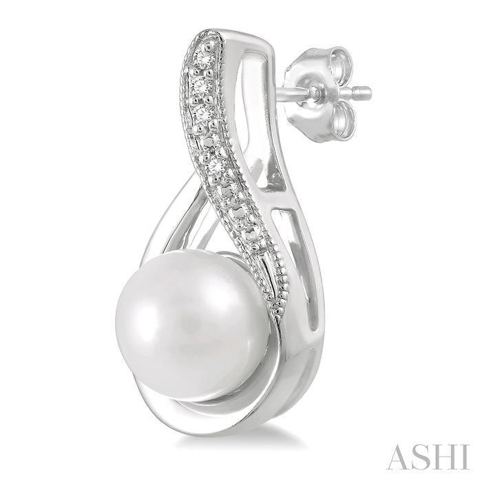 6x6 MM Drop Shape Cultured Pearls and 1/50 Ctw Round Cut Diamond Earring in Sterling Silver