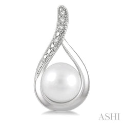 6x6 MM Drop Shape Cultured Pearls and 1/50 Ctw Round Cut Diamond Earring in Sterling Silver