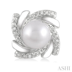 6x6 MM Round Shape Cultured Pearls and 1/50 Ctw Swirl Round Cut Diamond Earring in Sterling Silver