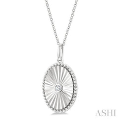 1/20 Ctw Oval fluted medallion Round Cut Diamond Pendant With Chain in Sterling Silver