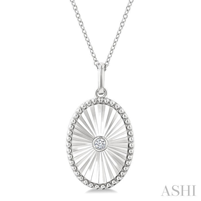 1/20 Ctw Oval fluted medallion Round Cut Diamond Pendant With Chain in Sterling Silver