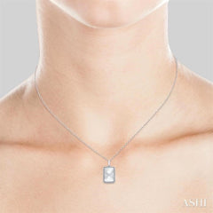 1/20 Ctw Rectangle fluted medallion Round Cut Diamond Pendant With Chain in Sterling Silver