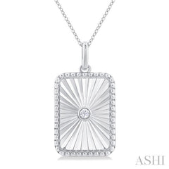 1/20 Ctw Rectangle fluted medallion Round Cut Diamond Pendant With Chain in Sterling Silver