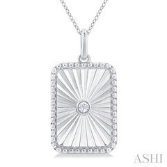 1/20 Ctw Rectangle fluted medallion Round Cut Diamond Pendant With Chain in Sterling Silver