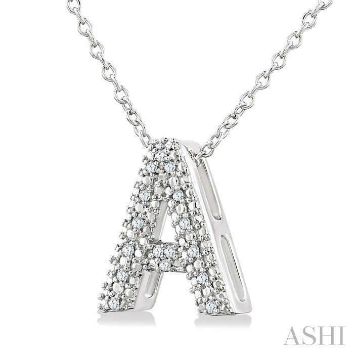 1/20 Ctw Bubble Accent Initial 'A' Round Cut Diamond Fashion Pendant With Chain in Sterling Silver