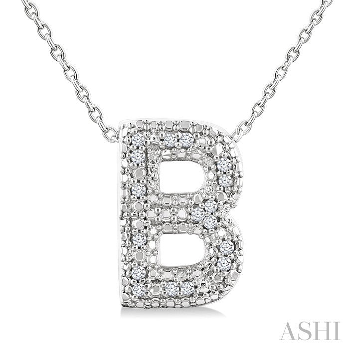 1/20 Ctw Bubble Accent Initial 'B' Round Cut Diamond Fashion Pendant With Chain in Sterling Silver