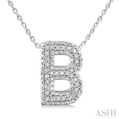 1/20 Ctw Bubble Accent Initial 'B' Round Cut Diamond Fashion Pendant With Chain in Sterling Silver