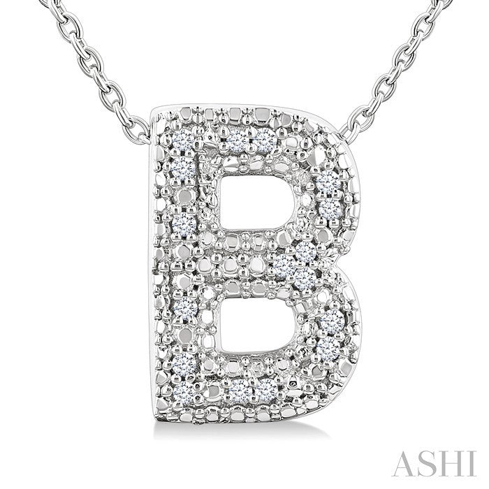 1/20 Ctw Bubble Accent Initial 'B' Round Cut Diamond Fashion Pendant With Chain in Sterling Silver