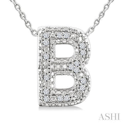 1/20 Ctw Bubble Accent Initial 'B' Round Cut Diamond Fashion Pendant With Chain in Sterling Silver