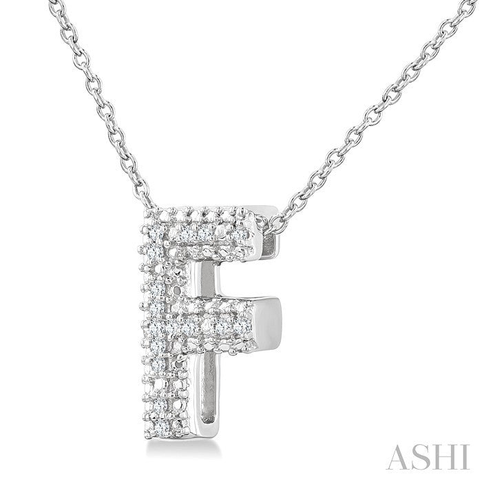 1/20 Ctw Bubble Accent Initial 'F' Round Cut Diamond Fashion Pendant With Chain in Sterling Silver