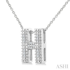 1/20 Ctw Bubble Accent Initial 'H' Round Cut Diamond Fashion Pendant With Chain in Sterling Silver