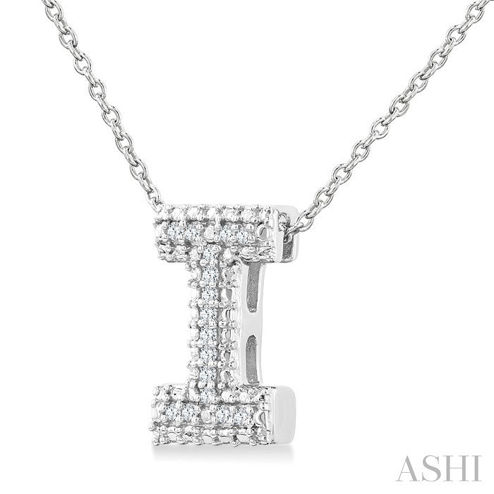 1/20 Ctw Bubble Accent Initial 'I' Round Cut Diamond Fashion Pendant With Chain in Sterling Silver