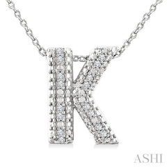 1/20 Ctw Bubble Accent Initial 'K' Round Cut Diamond Fashion Pendant With Chain in Sterling Silver