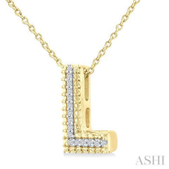 1/20 Ctw Bubble Accent Initial 'L' Round Cut Diamond Fashion Pendant With Chain in Yellow Gold Vermeil