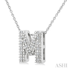 1/20 Ctw Bubble Accent Initial 'M' Round Cut Diamond Fashion Pendant With Chain in Sterling Silver