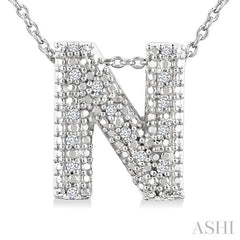 1/20 Ctw Bubble Accent Initial 'N' Round Cut Diamond Fashion Pendant With Chain in Sterling Silver