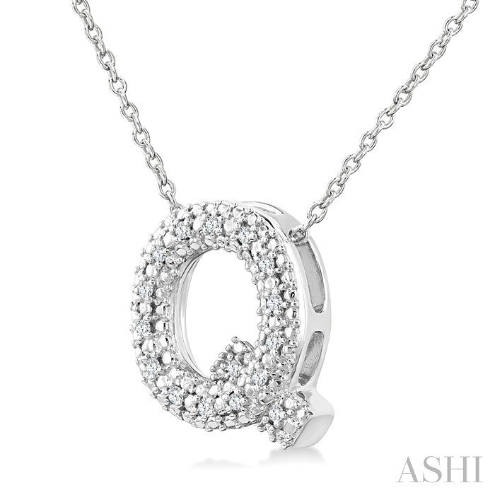 1/20 Ctw Bubble Accent Initial 'Q' Round Cut Diamond Fashion Pendant With Chain in Sterling Silver